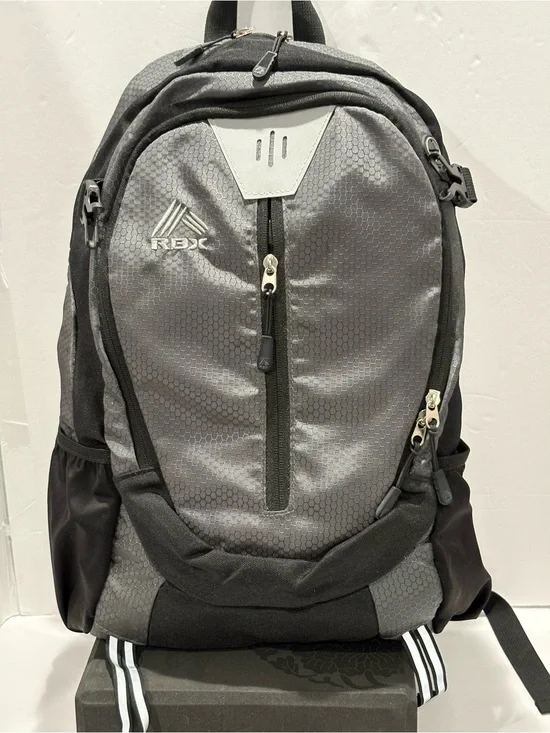 RBX Black and Gray Hex-Pattern Backpack with Front Zipper