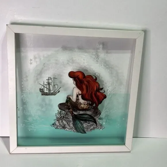 Disney The Little Mermaid Ariel Glass Wood Hanging Wall Decor 14” Square