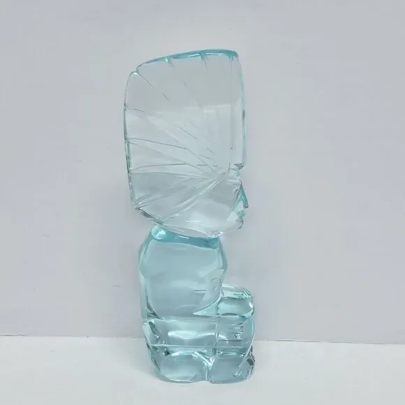 Vintage Aqua Turquoise Blue Green Art Glass Incan Mayan Warrior Tiki Figurine 7