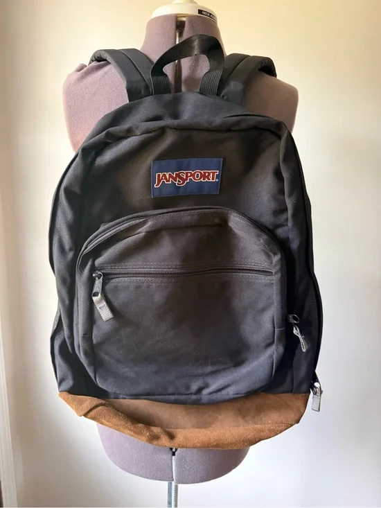Jansport Black Backpack with Brown Suede Base