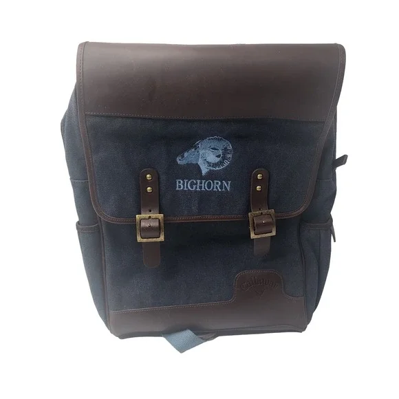 Callaway Tour Authentic Leather Canvas Backpack 5915014 Navy/Brown Design- New