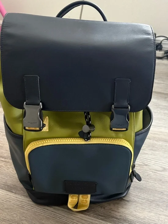 Coach Men's Two-Tone Navy and Lime Green Backpack