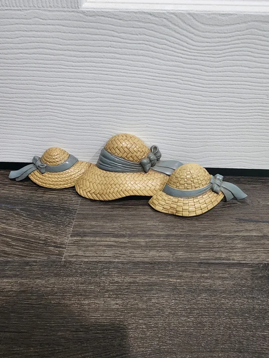Vintage 1987 Burwood Faux Straw Hat Wall Decor, Set Of 3 Blue Ribbon Sun Bonnet
