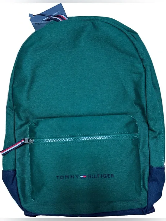 Tommy Hilfiger Teal Green Canvas Backpack with Navy Accent
