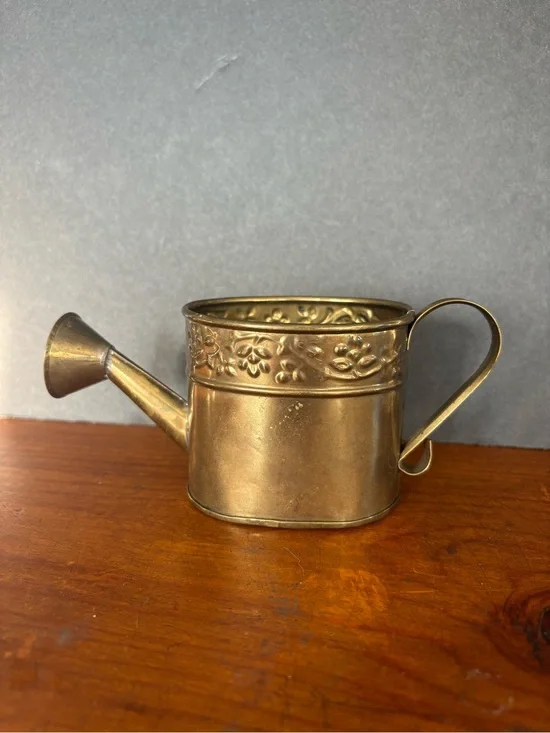 Vintage Hosley Floral Embossed Brass Miniature Watering Can- Made in India
