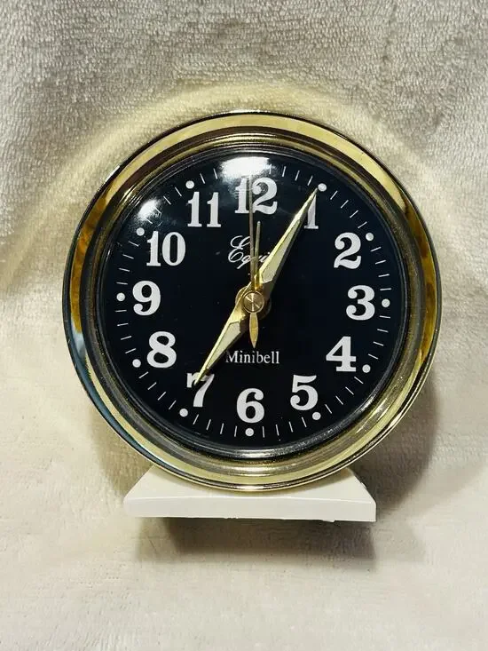 Vintage Equity Minibell Wind Up Alarm Clock Gold Trim Glow In Dark Hands