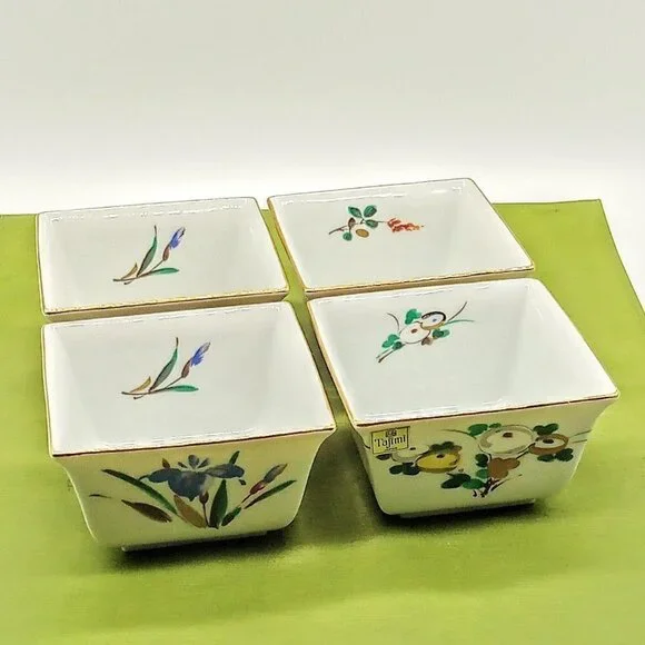 Tajimi Japan Gold Rim Square Porcelain Bowls NWT