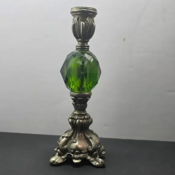 Lamp Base Green Lucite Hollywood Regency Ornate Metal Vintage Parts 1960s