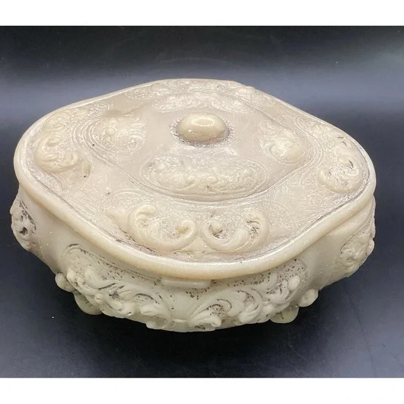Vintage‎ Incolay Vanity Piece Trinket Box Off White 5.5