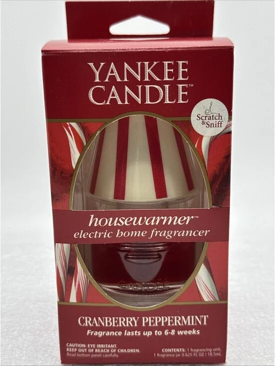Yankee Candle Christmas Housewarmer Cranberry Peppermint Candy Cane Striped