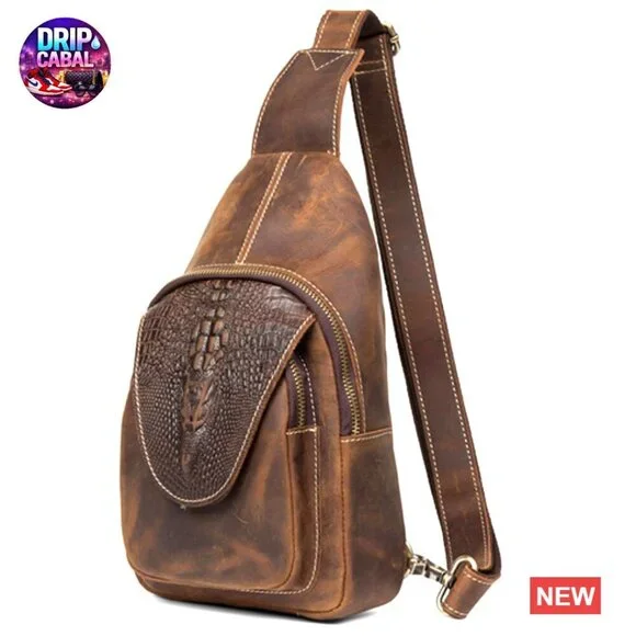 Genuine Crazy Horse Leather Sling Bag Crossbody Backpack Daypack