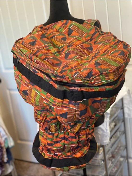 Like New! Kaces III African Drum Print Orange Green Patterned Backpack