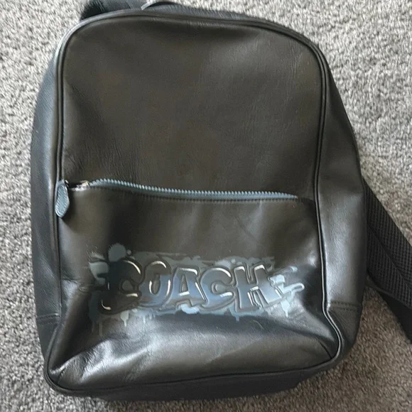 Coach Men's Black Leather Graffiti Logo Sling Bag