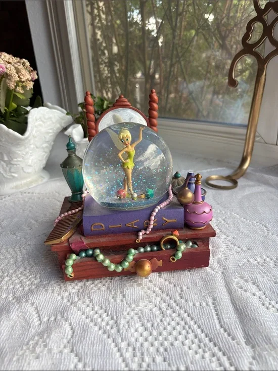 Disney Tinker Bell Snow Globe Jewelry Box - Green, Purple, Pink