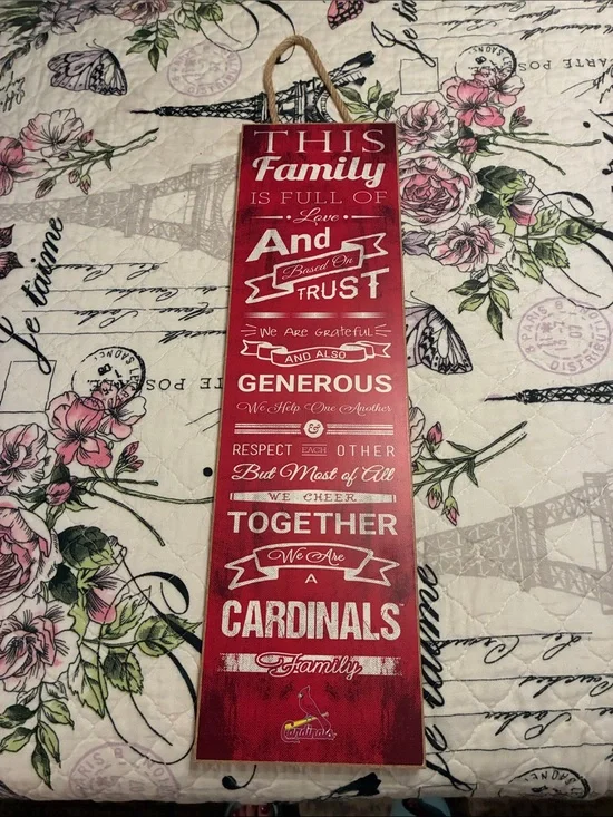 Red 'This Family' Cardinals Vertical Wood Sign