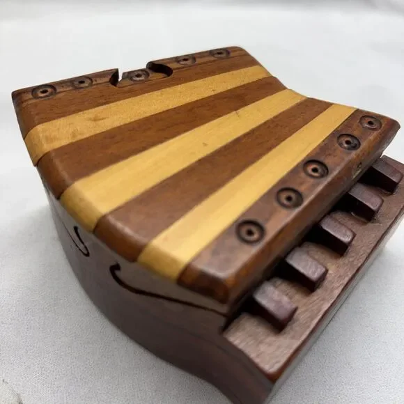 Vintage Wooden Piano / Accordion Secret Puzzle Trinket Box Multi color small