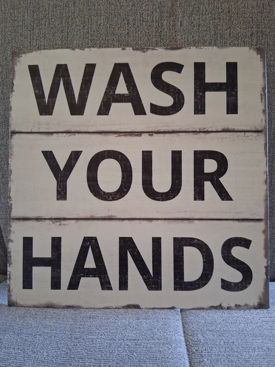 Large WASH YOUR HANDS Rustic Metal Wall Sign - NEW 11x11