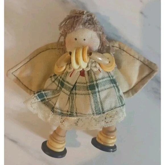 Vintage Hand Made Button Doll Fridge Magnet Primitive Cottage Decor