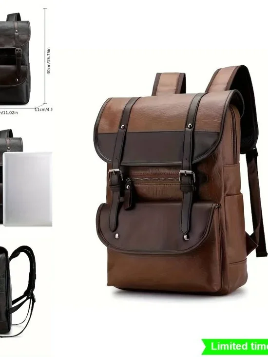 Vintage Laptop Synthetic Leather Backpack School Bag Men Large Capacity High
