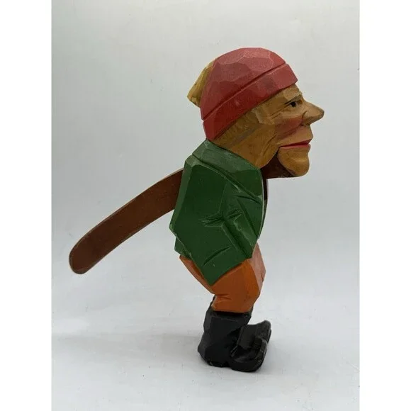 Hand Carved Rustic Red Hat Fisherman Nutcracker Nearly 9