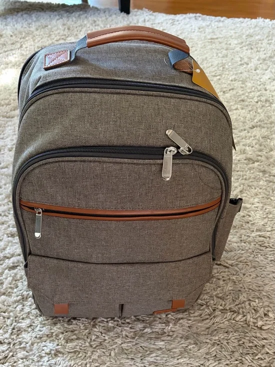 Brown/Tan Canvas Picnic Backpack with Service for 4