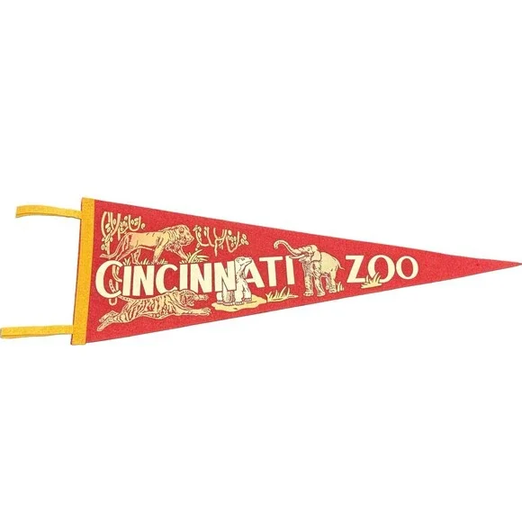 Vintage 1950s Cleveland Zoo Wool Felt Souvenir Pennant Ohio