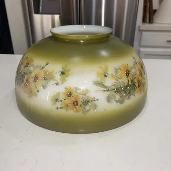 Vintage GWTW Style Milk Glass Daisy Lamp Shade Hanging Hurricane 14”