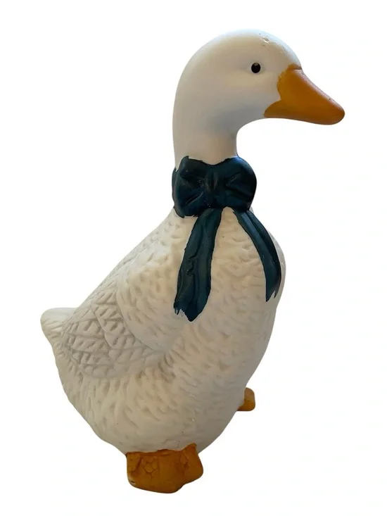 Vintage ceramic goose with blue bow 90s decor aesthetic