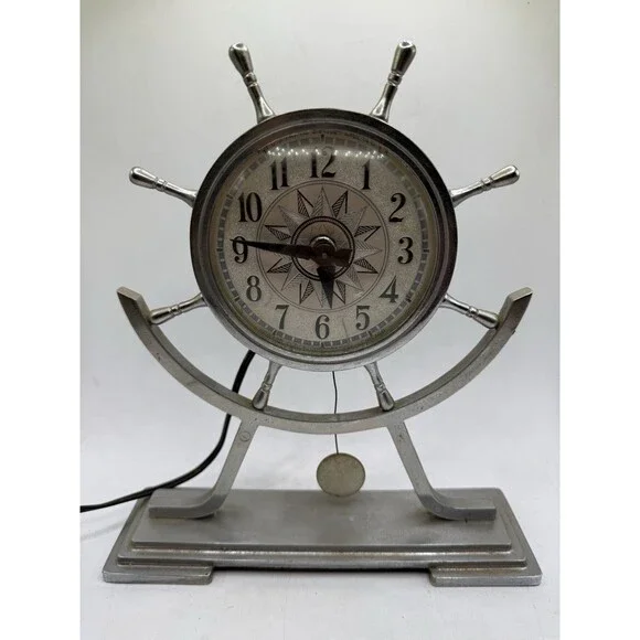 Vintage Howard Clock Corp Nautical Maritime Ships Wheel Electric Mantle Clock