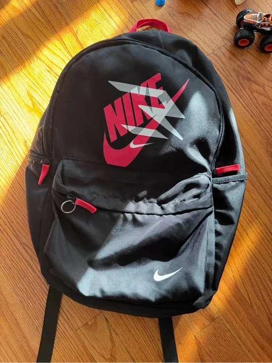 Nike Black Backpack with Red and White Logo Accents