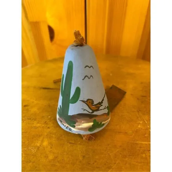 Vintage Pottery Wind Chime Bell Signed Olwer Hand Painted Copper (8225)