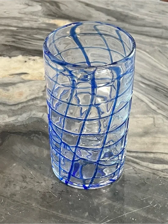 Vintage Hand Blown Mexican Art Glass Cylinder Vase 6