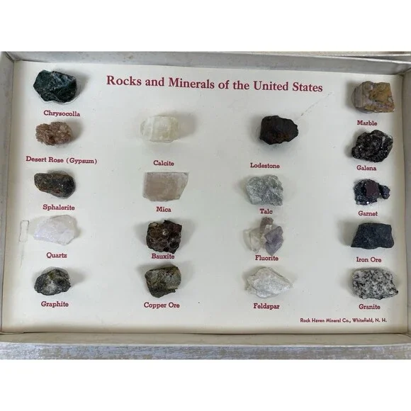 Vintage Rocks & Minerals Of The US Collection 18 Specimens Labeled Geology Set