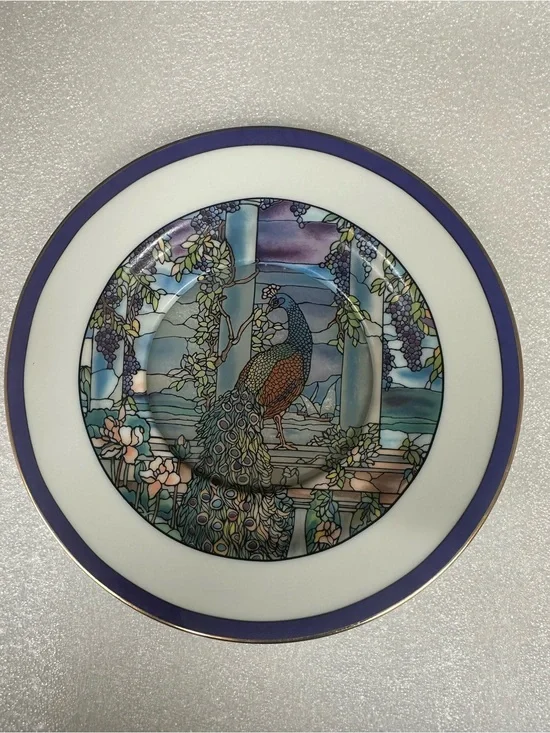 Vintage Decorative Peacock Motif Porcelain Plate - Golden rim.