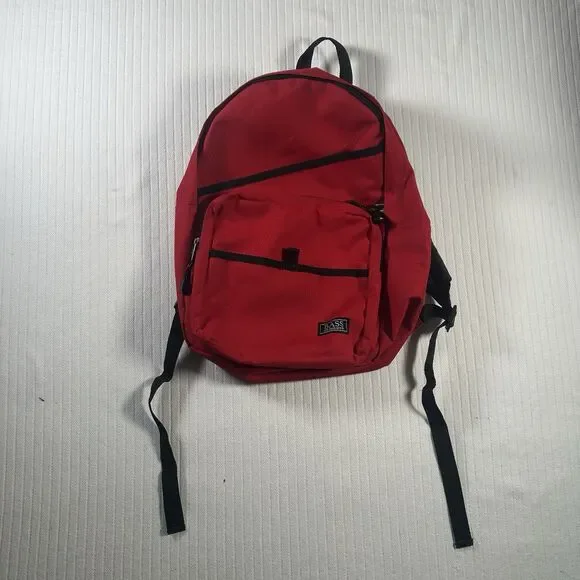 G.H. Bass & Co Red Mini Backpack Nylon Casual School Travel Bag Black Trim