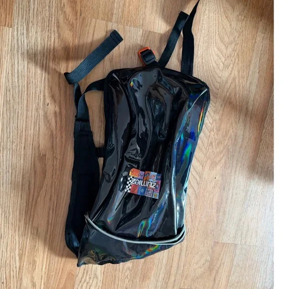 Zumiez Holographic Hydration Pack Black Iridescent Festival Rave Backpack Bag