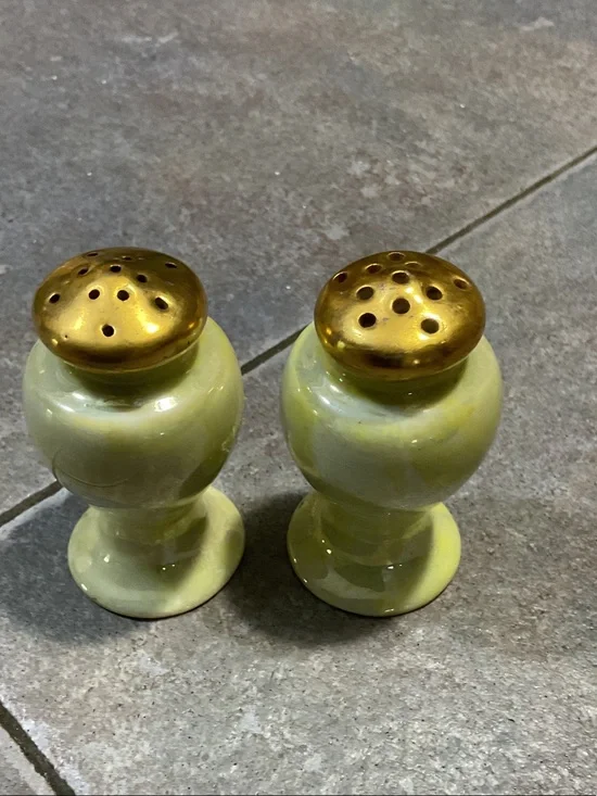 Vintage Ceramic Salt and Pepper Shakers with Gold Tops - Yellow