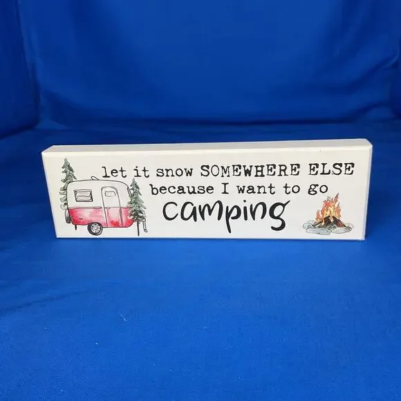 Funny Camping Wooden Sign Retro RV Travel Trailer Campfire Decor Shelf Sitter