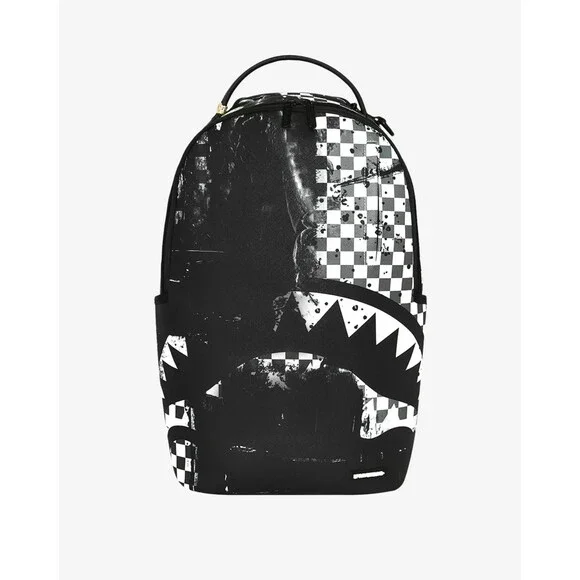 Sprayground Painted Over Check Backpack Unisex Black Adjustable Strap SPR252