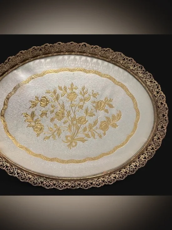 Ornate Gold Floral Oval vanity Tray - Home Accents