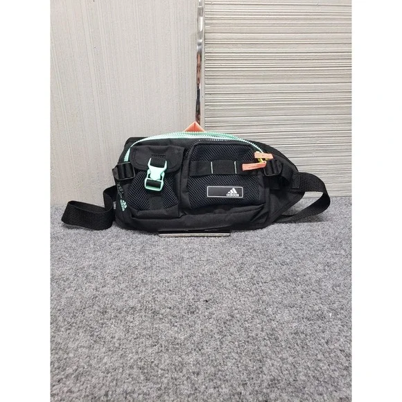 Adidas Amplifier 2 Men Crossbody Bag Black Mint Green Coral Accents Lined Casual