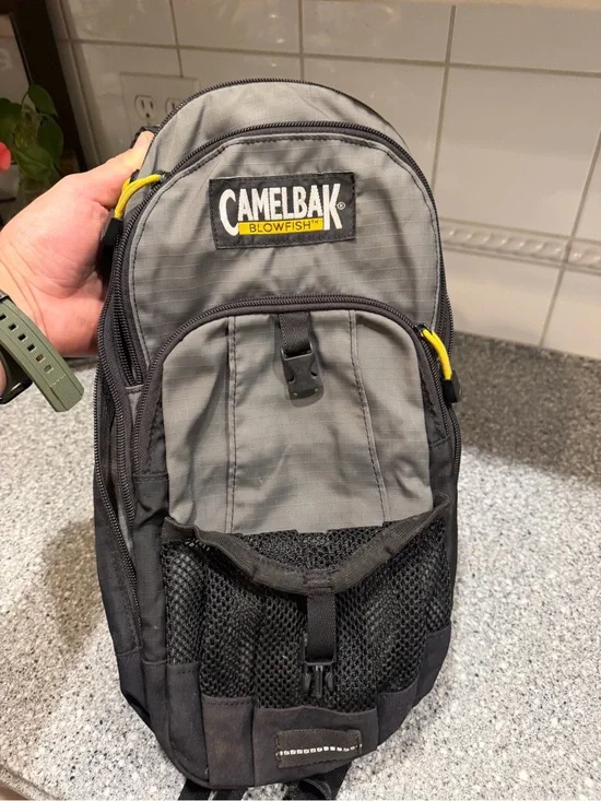 CamelBak Blowfish Gray and Black Hydration Backpack with Yellow Accents