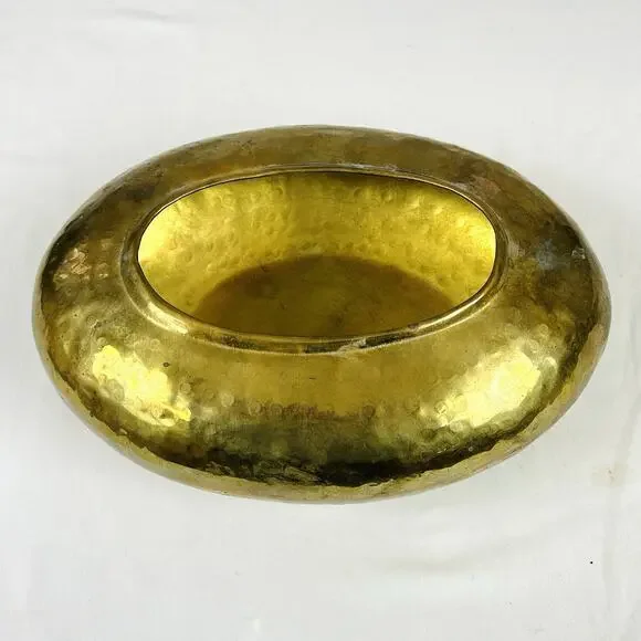 Vintage Hammered Solid Brass Pot Planter Made in India Oval 11”