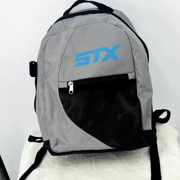 STX Sidewinder Lacrosse Backpack  Gray Black Blue Logo 18'' Tall School Work Gym