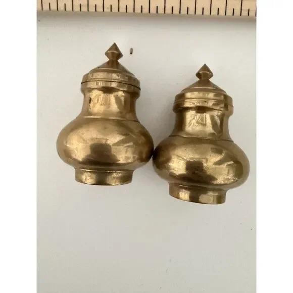 Vtg Brass salt and pepper shakers with patina