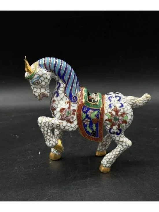 Traditional Brass Enamel Cloisonne Horse Figurine Multicolor