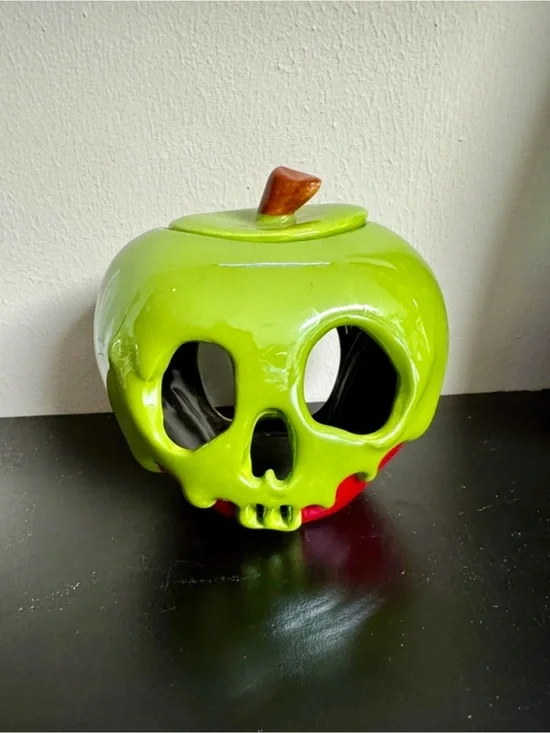 Authentic Disney Green and Red Poison Skull Apple Ceramic Votive Holder