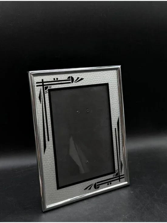 Art Deco Style Picture Frame Silver Black Reverse Painted 7” X 9”