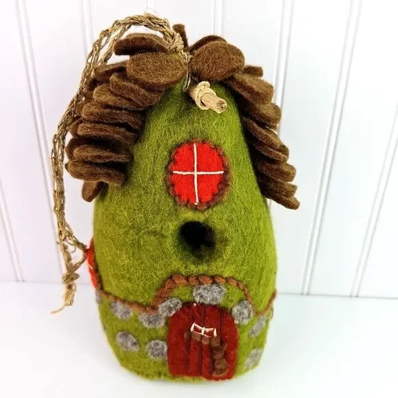 Wild Woolies Felted Wool Birdhouse Forest House Green 10 In Natural Materials