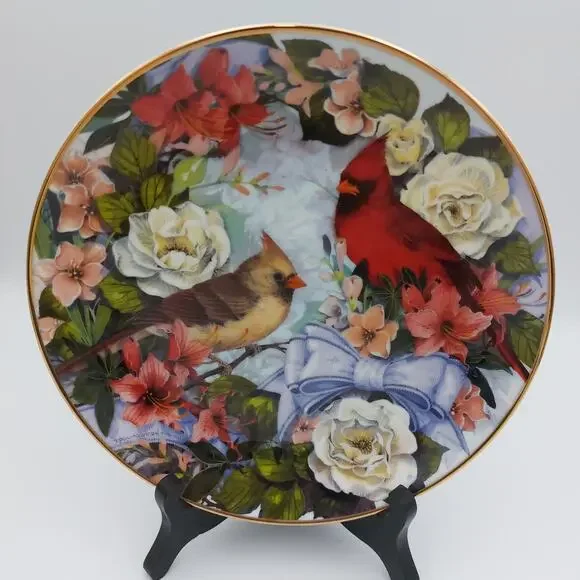 Vintage Theresa Politowicz Cardinals Plate COA, Franklin Mint Birds Decor Gift